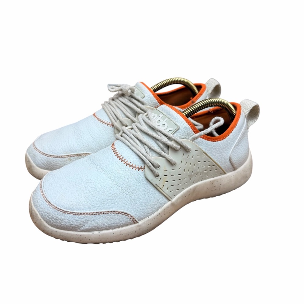 Snibbs men size 8.5 speckle knit lace-up tie comfort  White and Orange Sneakers